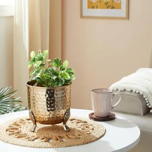 Pot de fleurs moderne en métal pour l'intérieur et l'extérieur, jardin, patio, balcon, maison, décoratif, durable, résistant à la rouille, récipient pour plantes - Product Image 1