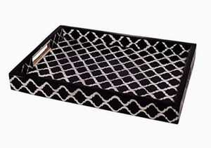 Grand plateau carré en os incrusté avec poignée en laiton au design inspiré de l'Inde, idéal pour la décoration de table ou les plats de Noël inclus - Product Image 2