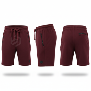 Men's Maroon Mid Waist Drawstring Sweat <b>Shorts</b> with <b>Zipper</b> Pockets Casual Jogger <b>Shorts</b> Breathable Knitted Fabric - Product Image 1