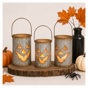 Creative Galvanized Corrugated Metal Pumpkin <b>Lanterns</b> Spooky Jack-o-<b>Lantern</b> Luminaries with Handles for Indoor Outdoor Decor - Product Image 4
