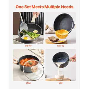 Set di Pentole in Acciaio Antiaderente in Granito da 17 Pezzi per Cucina e Camper, Include Padelle e Pentole per Salse - Product Image 4