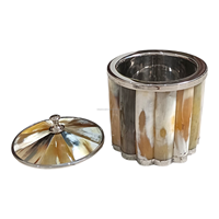 Seau à glace artisanal écologique avec incrustation de corne, intérieur en acier inoxydable, capacité 5L, motif floral, luxe moderne, pour fêtes et bars