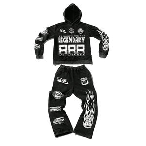ชุดเสื้อฮู้ดดี้และกางเกงจ็อกเกอร์ Legendary Racing 88 ลายพิมพ์เปลวไฟสีดำ สำหรับใส่ลำลอง - Product Image 1