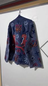 <b>Women</b> Gray <b>Velvet</b> Embroidered Suzani Jacket With Floral And Tiger Pattern Full Sleeve Stand Collar Bohemian <b>Women</b> Winter <b>Coat</b> - Product Image 2