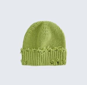 Bonnet unisexe en acrylique couleur unie, style vintage, tricoté à la main, bord déchiré, ajustable, décontracté, pour l'hiver, pour adultes 56-58CM - Product Image 2