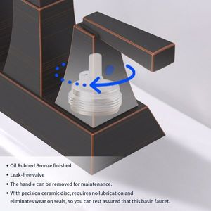 Grifo de lavabo de baño de bronce envejecido con 2 manijas, entre eje de 4 pulgadas, con mezclador y orificio de desagüe con rebosadero - Product Image 4