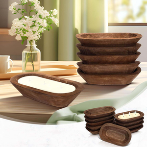 Nouvelle Arrivée - Grand Bol à Pâte Sculpté à la Main - Rustique - En Bois - Pour la Fabrication de Bougies - Ovales - Bols à Pâte en Bois pour la Décoration de la Maison - Product Image 1