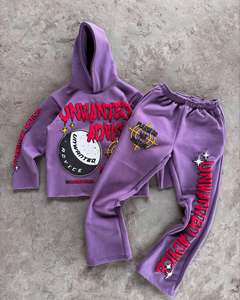 Unisex <b>Purple</b> Tracksuit Set Hooded Full Sleeve Letter Print Streetwear Autumn Casual Wear Adults Breathable Polyester - Product Image 1