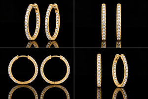 Boucles d'oreilles créoles en or jaune massif 14 carats avec diamant de laboratoire rond de 0,36 carat, couleur E-F, pureté VVS/VS, cadeau de luxe pour mariage ou soirée - Product Image 2
