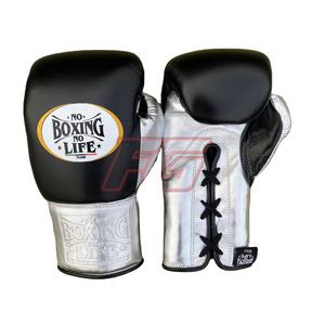 Gants de boxe personnalisables « No Boxing No Life » pour entraînement et sparring, à fermeture auto-agrippante et à lacets, en cuir de vachette, séchage rapide, OEM/ODM - Product Image 1
