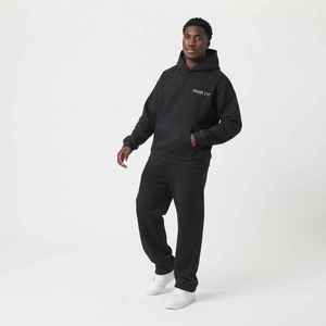 ชุดวอร์มมีฮู้ดสีดำสำหรับผู้ชาย สีพื้น สไตล์ลำลอง ความยาวเต็มตัว ทรงโอเวอร์ไซส์ พร้อมโลโก้ด้านหน้าและกระเป๋าข้าง เหมาะสำหรับใส่ในฤดูใบไม้ร่วง - Product Image 5