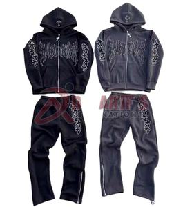 OEM 2025 Custom Puff Print <b>Zip</b>-<b>Up</b> <b>Hoodie</b> and DTG Sweatpants Plus Size Men's Chenille <b>Hoodie</b> and Baggy Pants Set - Product Image 2