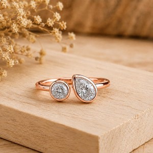 Fine Jewelry IGI Certified Pear Round Lab Grown Diamond 10K 14K 18K Solid Gold Toi Et Moi <b>Ring</b> Bridal <b>Ring</b> <b>Open</b> Adjustable <b>Ring</b> - Product Image 2