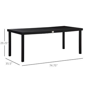 Tavolo da Pranzo Rettangolare da Esterno con Telaio in Alluminio, 8 Posti, Piano in HDPE Effetto Legno, Nero, Resistente alle Intemperie - Product Image 3