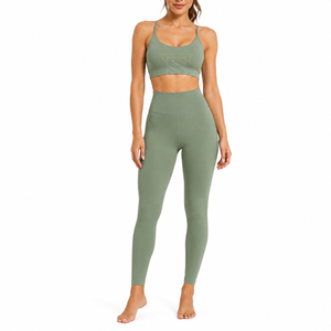 Women's Olive Green 2 Piece Yoga Set High Waist <b>Seamless</b> <b>Leggings</b> Crop Top Spaghetti Strap Solid Color Activewear - Product Image 1