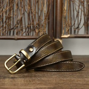 Cinturón de Cuero Vacuno Genuino de Doble Cara, Lavado al Agua, Estilo Vintage, de Alta Calidad, para Hombre, Casual, de Lujo, con Hebilla de Cobre de 2.8CM - Product Image 5