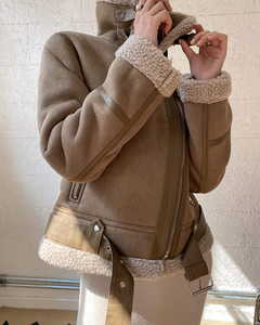 Women's Burgundy Leather Biker Jacket With Faux <b>Fur</b> Collar And Belted Waist Winter Moto Style Coat Full Sleeve Regular Fit - Product Image 4