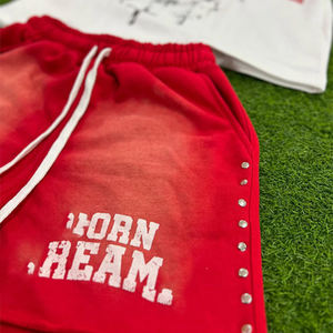 2025 Wholesale High Quality Screen Printed Custom <b>Men's</b> Vintage Washed Acid Wash Sweat <b>Shorts</b> <b>T</b> <b>Shirts</b> <b>and</b> <b>Shorts</b> Set for <b>Men</b> - Product Image 5