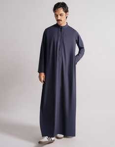Túnica musulmana de manga larga para hombre, camisa de algodón hasta el suelo, ropa modesta para la oración, color sólido, para todas las estaciones. - Product Image 3