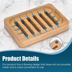Natural <b>Bamboo</b> <b>Soap</b> <b>Dish</b> Self Draining <b>Soap</b> Holder Rectangle Wooden <b>Soap</b> Tray Bathroom Sink Shower - Product Image 4