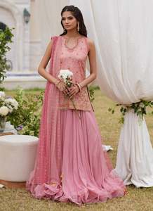 Pakistani Classic 100% Silk <b>Floor</b>-Length Nikah Dresses with Pearls Crystal Tassel - Product Image 2