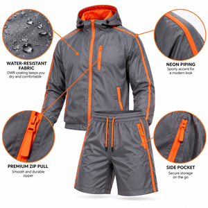 Conjunto de Chaqueta Cortavientos de Nailon para Hombre con Pantalones Cortos para Correr y Deportes de Equipo, Proveedor Mayorista OEM, Fabricante Directo de Fábrica, Logotipo Personalizado al por Mayor - Product Image 6