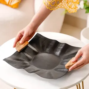 Premium Sculptural Hammered Silver Decorative Bowl Organic Wave <b>Edge</b> Aluminum Serving Tray For Luxury Home Decor - Product Image 6