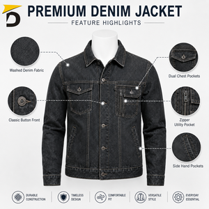 Chaqueta de Mezclilla para Hombre, Diseño Resistente, Textura Rugosa, Ajuste Cómodo, Estilo Versátil, Informal, para Viajes, Actividades al Aire Libre, Impermeable - Product Image 6
