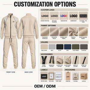 Survêtement Homme Entièrement Zippé Beige Gris avec Panneaux Coupe Classique Sportswear Décontracté avec Poches Latérales et Logo Personnalisé sur le Devant - Product Image 5
