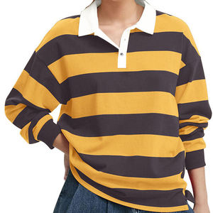 Custom Navy <b>White</b> Striped 180g 100% Polyester <b>Long</b> <b>Sleeve</b> Rugby Jerseys <b>Mens</b> Embroidered Quick Dry Mesh for Collegiate Sport - Product Image 4