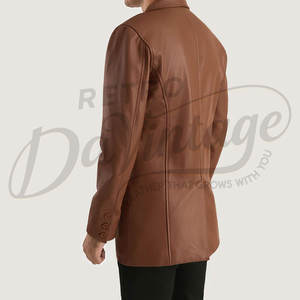 เสื้อเบลเซอร์หนังแกะแท้สีน้ำตาลพรีเมียมสำหรับผู้ชาย สไตล์ซาฟารี วินเทจ 4 กระเป๋า เสื้อโค้ทหนังแกะแท้ลำลองสำหรับงานธุรกิจและงานปาร์ตี้ - Product Image 2