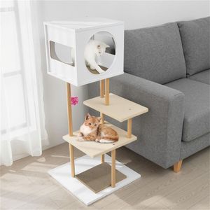 Albero per Gatti Minimalista con 2 Tiragraffi, Cuccia per Gatti a Doppia Porta, Kit Anti-Ribaltamento per Gatti da Interno, Imballato in Cartone - Product Image 4