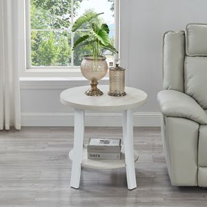 Tavolino Rotondo Contemporaneo Anze con Ripiano in Legno, Finitura Bianca, per Arredamento Soggiorno - Product Image 2