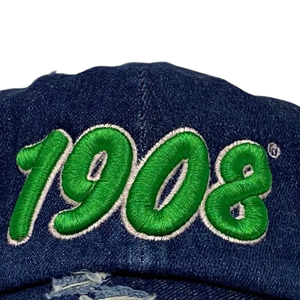 AKA 1908 Dark Denim Hat Green Embroidered Letter Baseball <b>Cap</b> Adjustable Washed Denim Headwear Casual Fashion <b>Vintage</b> Style <b>Cap</b> - Product Image 5