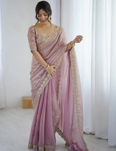Sari indien brodé en viscose pour mariage et fête - Sans plis, séchage rapide - Product Image 3