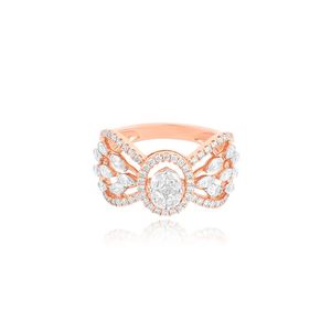 Wholesale 14K Rose Gold Oval Diamond Halo Filigree <b>Ring</b> Marquise Cluster Wide Band Real Diamond <b>Statement</b> <b>Ring</b> For Women Jewelry - Product Image 1