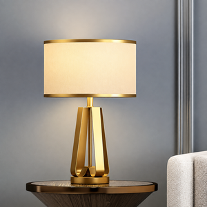 Modern Gold Handmade Table Lamp <b>Drum</b> <b>Shade</b> Metal Base Bedroom Living Room Home Decor Valentine's Day & Christmas <b>Light</b> - Product Image 3