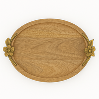 Assiette de service ovale en bois poli avec poignées florales, design européen, non toxique, durable, vaisselle et assiettes pour fêtes