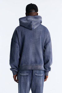 Sweat-shirt à capuche personnalisé 420 g/m² en coton épais 100 % pour homme, style vintage délavé, streetwear, coupe ample et carrée - Product Image 2