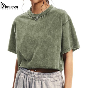 เสื้อยืดครอปสีเขียวเซจคุณภาพสูง ล้างสีแบบแอซิดวอช ทรงหลวมไหล่ตก สไตล์วินเทจ ใส่ได้ทั้งชายและหญิง ขายส่งเสื้อยืดทุกสี - Product Image 1