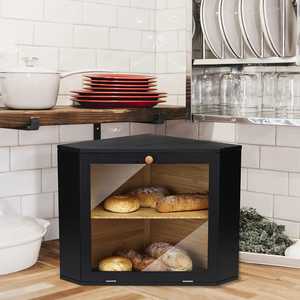 Farmhouse Wooden Bread <b>Box</b> with Glass Window <b>Drop</b> Down Door Countertop Fresh Bread Storage Container Organizer Bin - Product Image 6