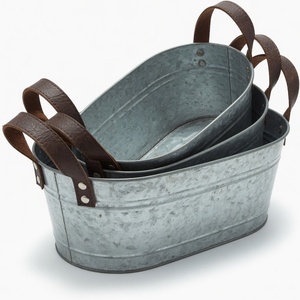 Juego de 3 Cestas Metálicas Anidadas de Hierro Galvanizado, Ovaladas, Decorativas para Jardín o Patio - Product Image 1