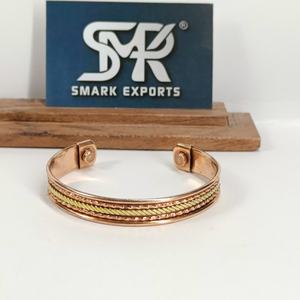 Elegant Traditional <b>Magnetic</b> Copper Open Cuff Bangle Handmade Adjustable <b>Bracelet</b> with Chain Strip Design Lightweight - Product Image 2