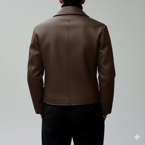 Unisex Canvas Formal Genuine Leather Woven Bomber <b>Jacket</b> Coated Crew Neck Front Logo Plain Dyed Breathable Windproof Premium - Product Image 4
