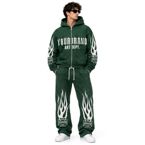 Men's Custom Heavyweight Cotton Fleece Tracksuit Oversized Printed <b>Hoodie</b> And Jogger Pants Two Piece Streetwear Outfit - Product Image 5