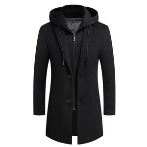 <b>Men's</b> Black <b>Wool</b> Overcoat Knee Length <b>Hooded</b> Winter Duffle Jacket Zipper Button Thick Warm <b>Coat</b> - Product Image 6