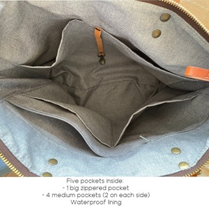 Sac fourre-tout en cuir et toile imperméable à fermeture ouverte avec broderie, idéal pour les voyages, le travail, le shopping, sac à bandoulière grande capacité LCTB-0087 - Product Image 6