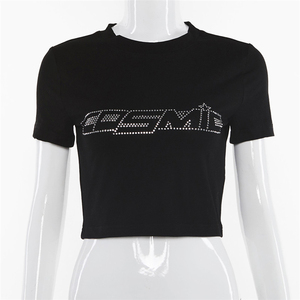 เสื้อกล้ามครอปสปอร์ตแบบมีโลโก้แบรนด์ OEM สั่งทำได้จำนวนน้อย แต่งคริสตัลวิบวับ สไตล์สตรีทแวร์สำหรับผู้หญิง - Product Image 5
