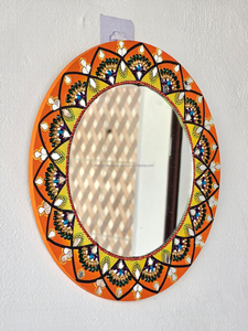 Handmade decorative wall <b>mirror</b> with ethnic wooden <b>frame</b> Round wall <b>mirror</b> traditional hand painted design decorative <b>mirror</b> - Product Image 5