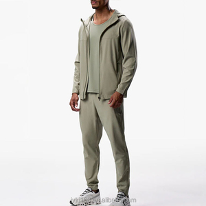 Survêtement pour homme vert olive à manches longues, couleur unie, à capuche, avec cordon de serrage, respirant, sportif, streetwear, vêtements décontractés pour l'hiver - Product Image 2